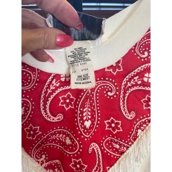 Vintage Sergio Valente one size large/XL red Bandana print shirt fringe shirt - Picture 7 of 9